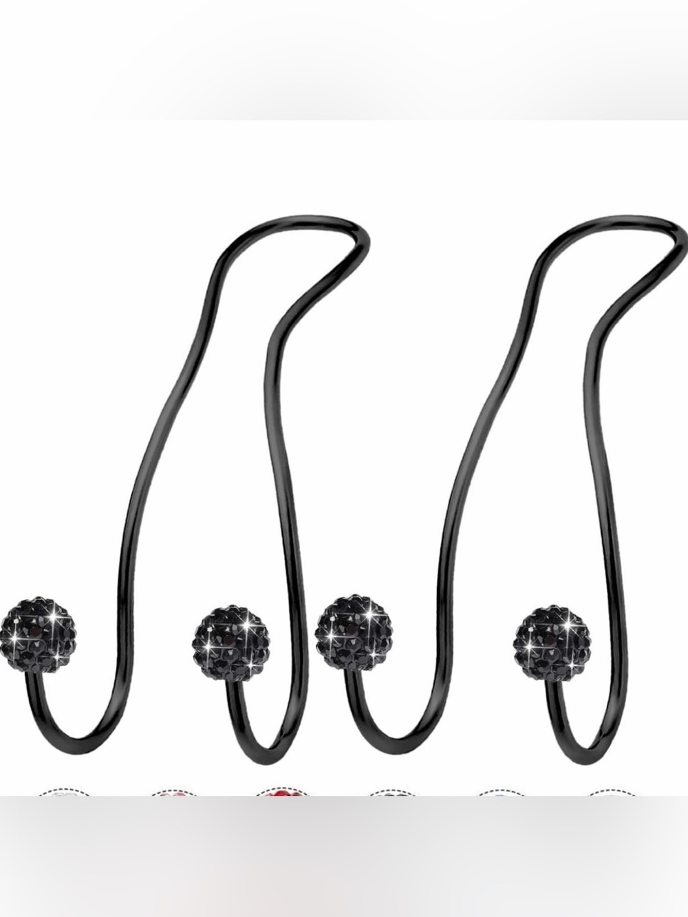 Black Crystal Car Hooks - Set of 2